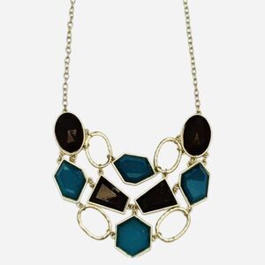 Womens Teal Brown Faceted Beaded Brushed Gold Tone Vintage 3 Tier Necklace 21”